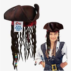 Deluxe Child Caribbean Pirate Hat with Attached Dread Locs Wig.